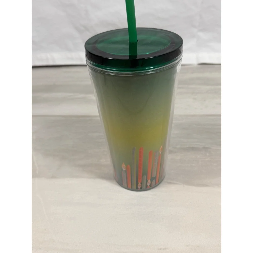 Starbucks 2021 Holiday Candle Gradient Acrylic ColdCup Tumbler 16oz Green Yellow
